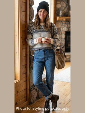 Black and Cream Patterned Crew Neck Sweater